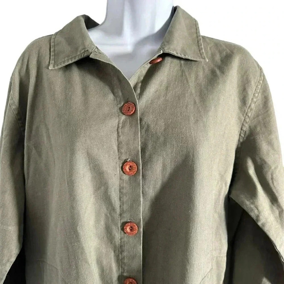 christopher & banks shacket button up long sleeve shirt jacket green size large - Picture 4 of 10
